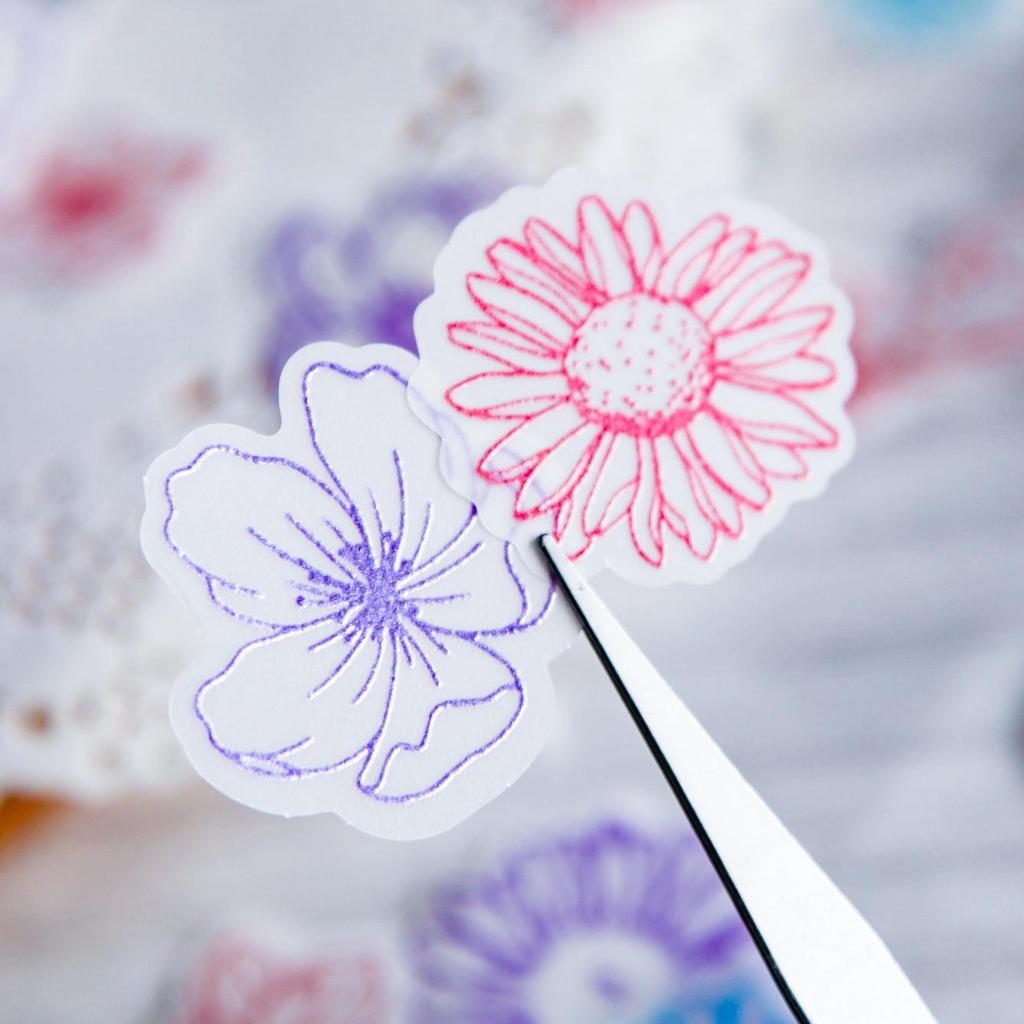 Retro Story Sulfuric Acid Paper Camellia Flower Stickers for DIY Diary and Creative Decoration