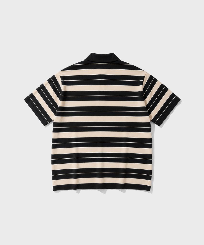 BLACK MOMENT Oversized Striped Polo Knit [Black]