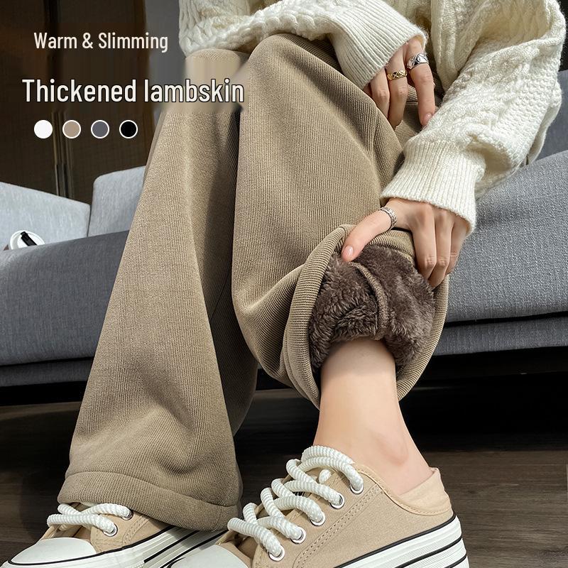 Women's Slim-Fit Petite Fleece-Lined Chenille Wide-Leg Pants - Winter 2023