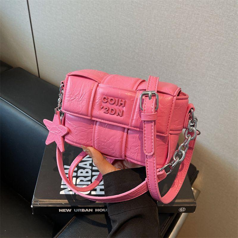 

Hong Kong Counter Super Popular Pink Genuine Leather Woven Bag Women 2025 New Summer Light Luxury Niche High Sense Shoulder Rose Pink
