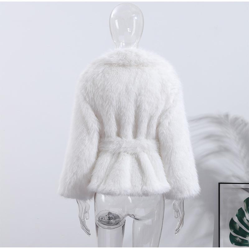 VAYLA Dicke Warme Kunstpelzjacke für Damen Mit Gürtel Umlegekragen Pelzparkas Neue Winter Kurze Lockere Flauschige Oberbekleidung