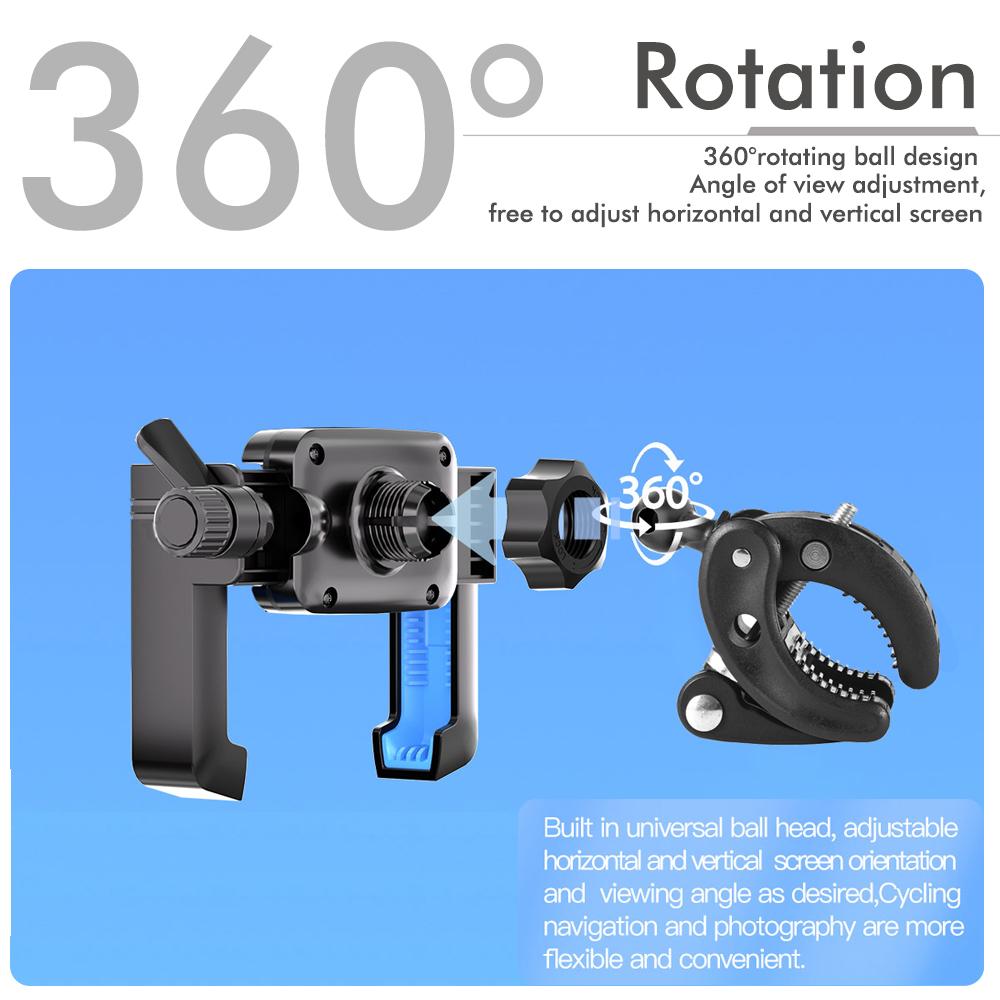 360 Rotation Motorcycle Phone Holder,Bicycle Handlebar Mount Bracket GPS Stand for Smartphone 4-7 inch,Anti-Shock Bike Accessory