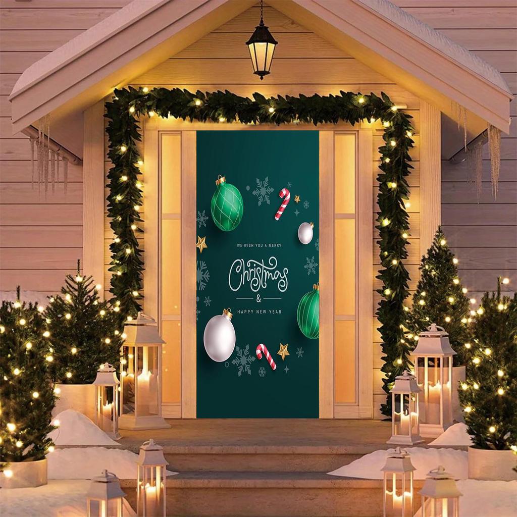 Four-Sided Stretch Christmas Door Cover - Easy Install with Festive Pattern