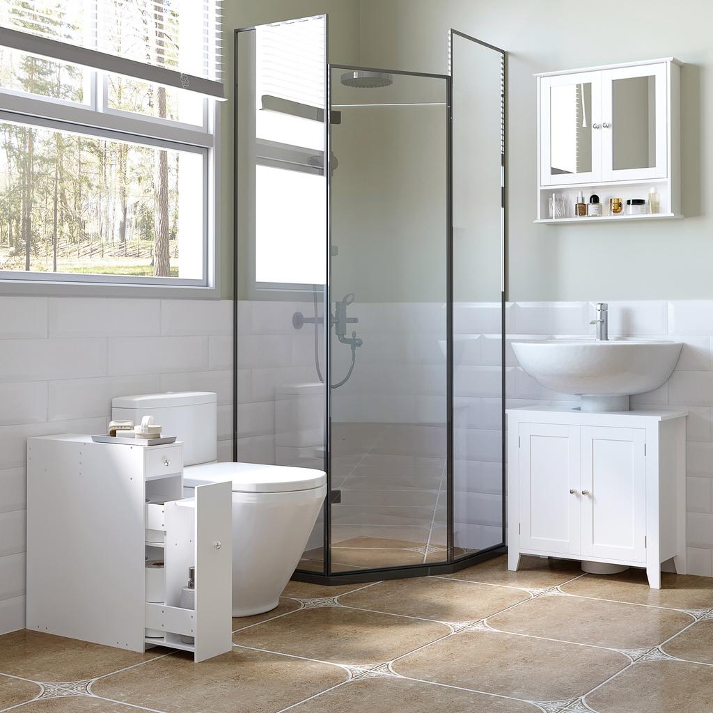 Wall Cabinet Bathroom Shelf 56L X 13W X 58H Cm Double Mirror Door Adjustable Shelf MDF Grey