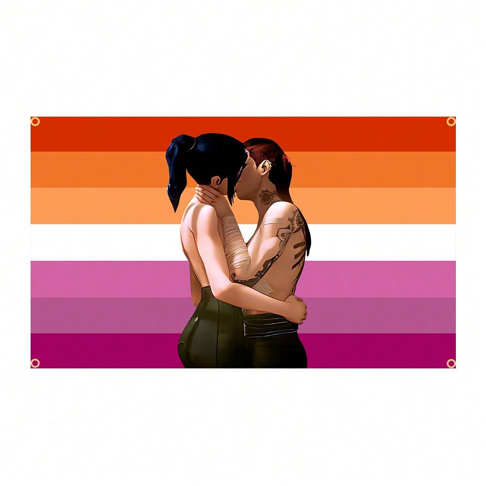 Arcane Lesbian Women Caitlyn Pink Rainbow Tapestry Flag Wall Hanging College Dorm Room Guys Man Cave Art Banner Vintage Blanket