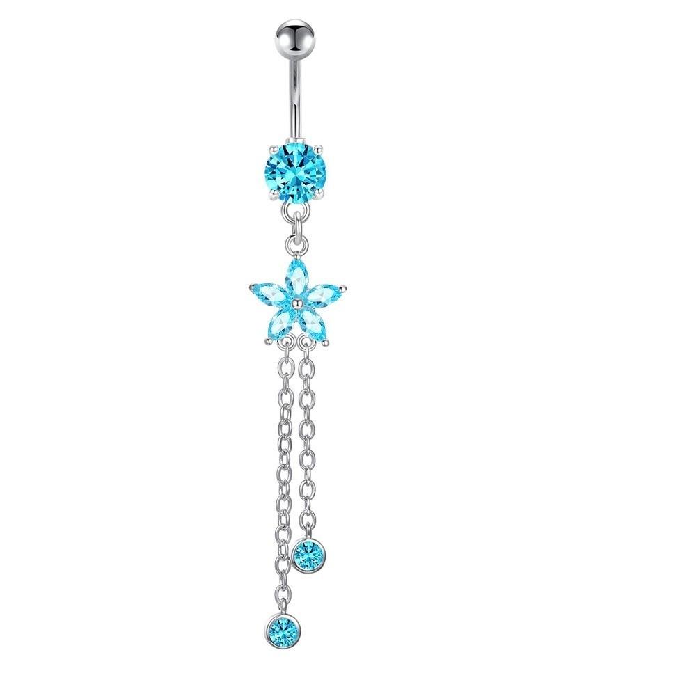 Rhinestone Belly Button Ring Stainless Steel Body Piercing Jewelry Vintage Zircon Navel Ring Gift