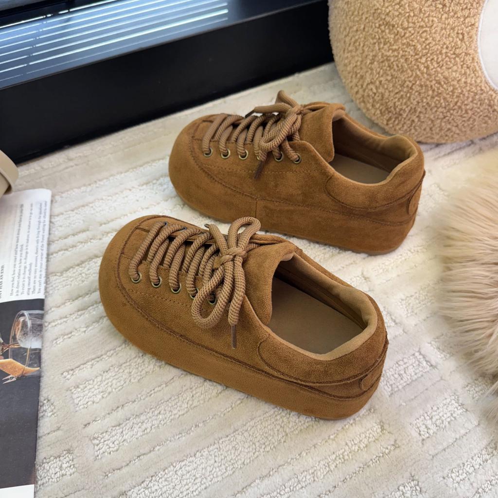 Ugly Cute Retro Fat Pier Pier Platform Bread Shoes Women's 2025 New Small Height Increase Round Head Lace-up Casual Board Shoes