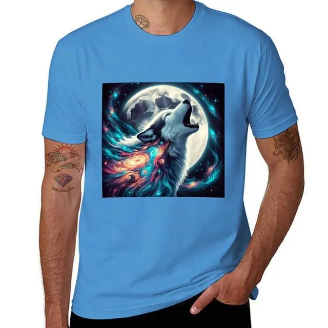 Cosmic Wolf Howg At the Moon TShirt Plus Size Tops New Edition Kawaii Clothes Tshirts for Unisex