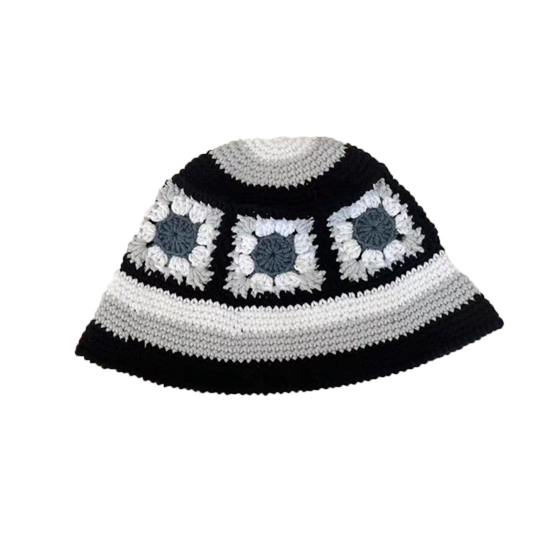 

Весенне-осенняя ретро шляпа-ведро с полыми цветами ручной вязки, женская, милая, универсальная, шерстяная шляпа, демонстрирующая маленький тренд чёрный