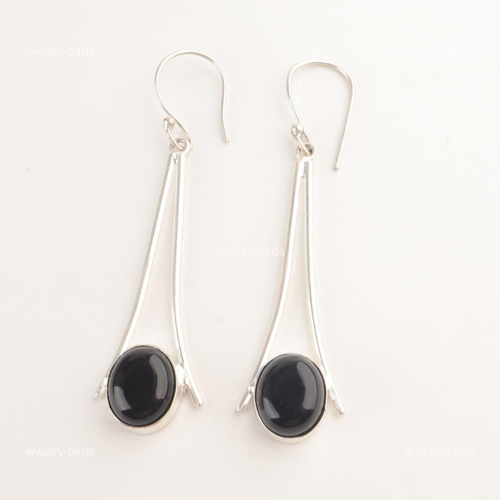 Oval Black Tourmaline Gemstone Sterling Silver Daughter Gift New Dangle Earrings EE-136-29