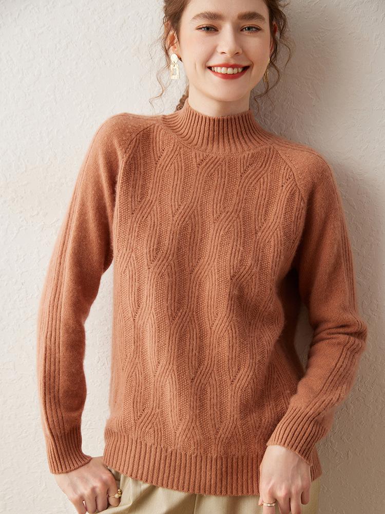 Women's Cashmere Slim-Fit Half-High Collar Pullover Sweater, Autumn/Winter 2023 Collection