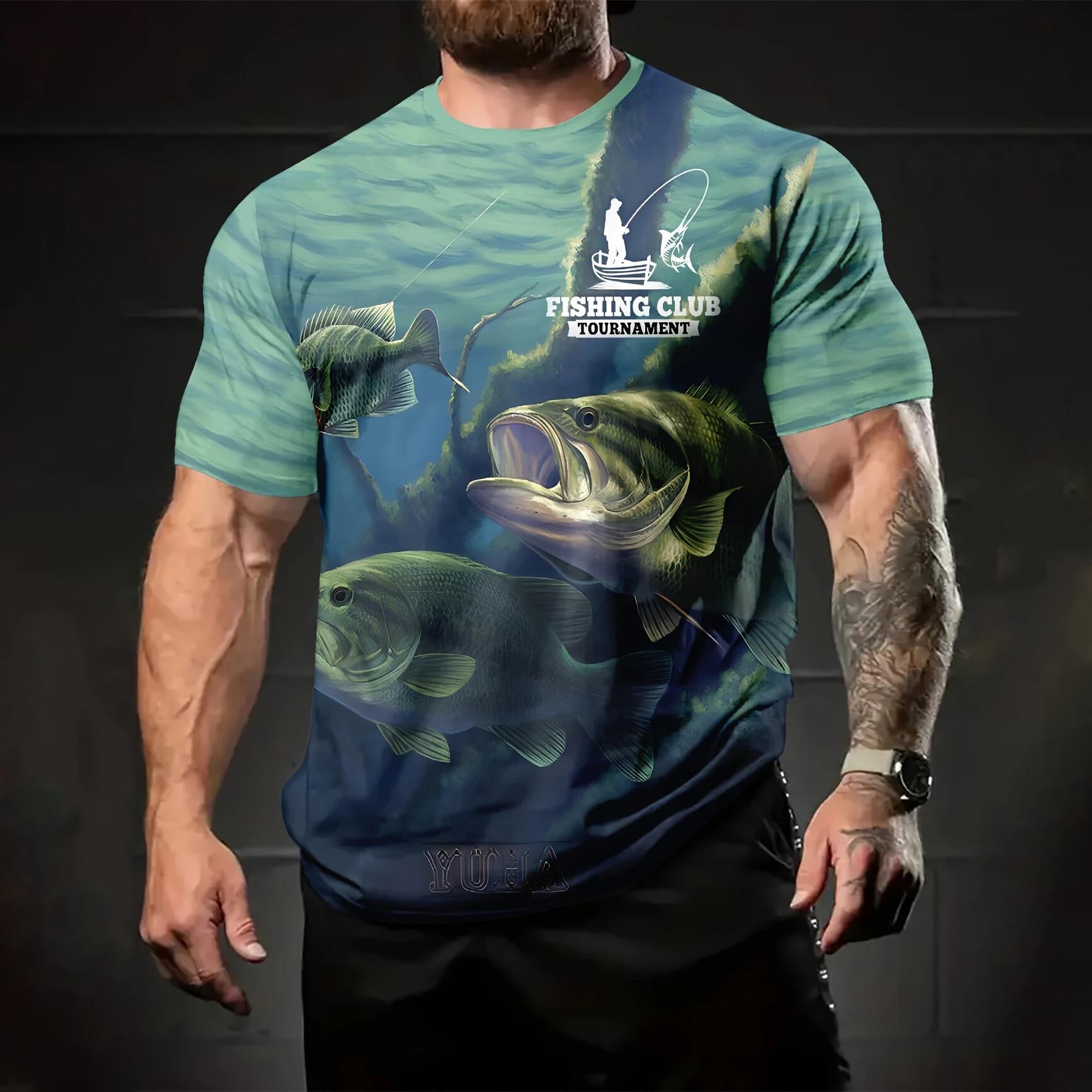 

Летний топ с круглым вырезом и 3D-принтом с рыбами, модная повседневная мужская футболка с коротким рукавом 4XL