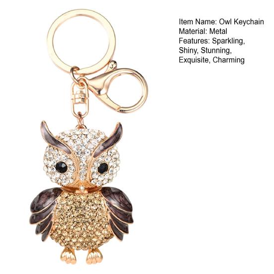 Süßer Eulen Strass Schlüsselanhänger für Damen Mädchen Kunstkristall Tier Schlüsselring Anhänger für Geldbörsen Handtasche Rucksack