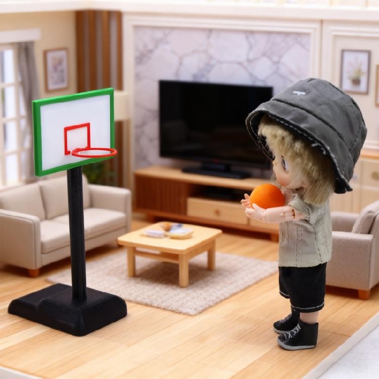 1/12 Doll House Basketball Accessory Miniature Hoop and Basketball Model Figurine for Children Fun Roleplay Activity