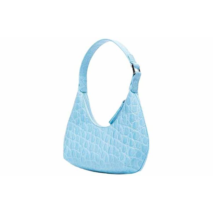 By Far Baby Amber Series Leather Vintage Crocodile Pattern Half Moon Bag Women handbags Light-Blue 21CRBASLGNDSMA