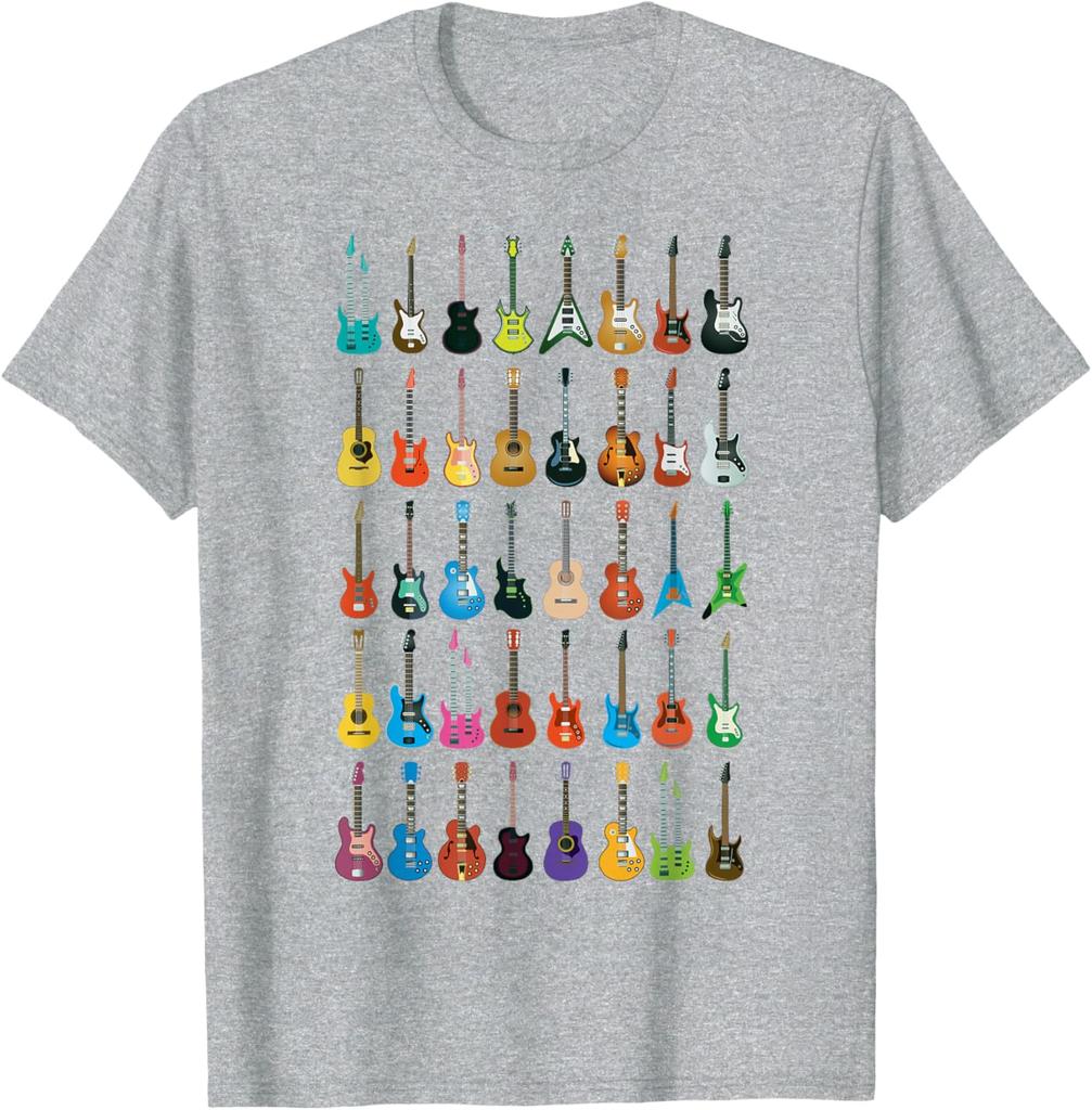 Guitar Collection Graphic Tee Music Lover Gift Short Sleeve Casual Cotton T-Shirt for Men
