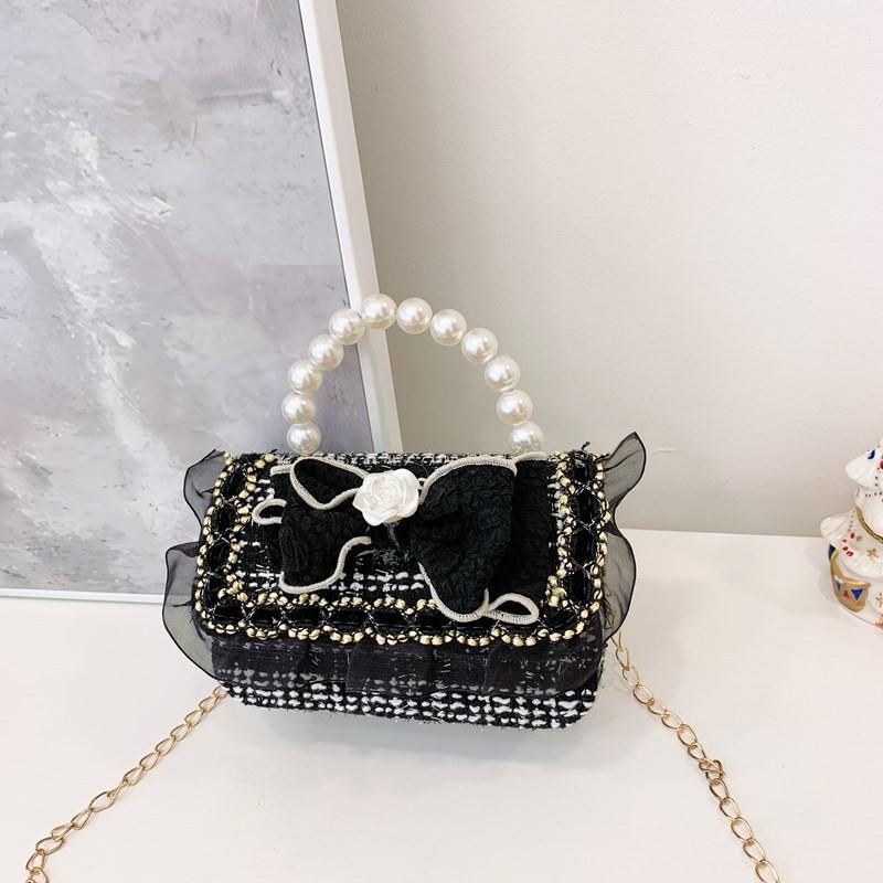 Crossbody Kids Stylish Bag With Cute Bow And Pearl Chain Trendy Design Korean