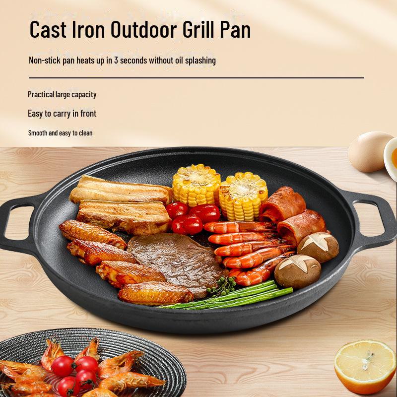 Double-Ear Cast Iron Pancake Griddle: Thickened, Uncoated, Non-Stick Household Pan