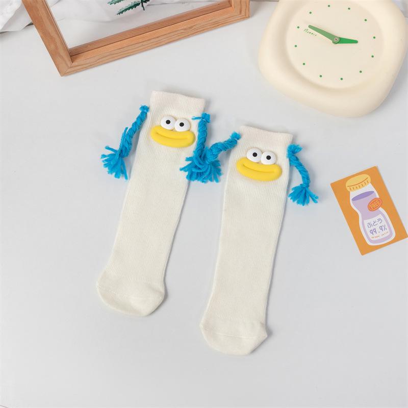Girls' Cute Pink Knee-High Slouch Socks with Quirky Braids - Summer Thin Edition