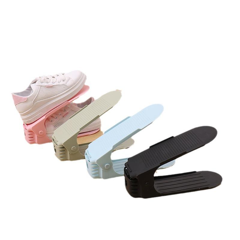 Adjustable Double-Layer Shoe Rack - Space-Saving Plastic Holder for Home and Living Room Storage