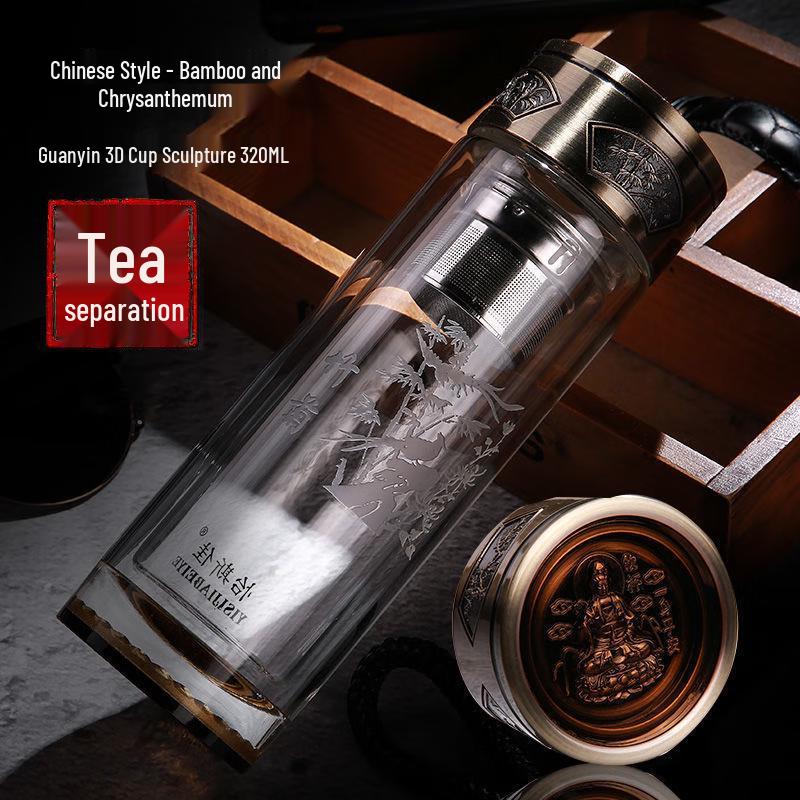 Yi Si Jia National Style Double-Wall Glass Tea Infuser Bottle