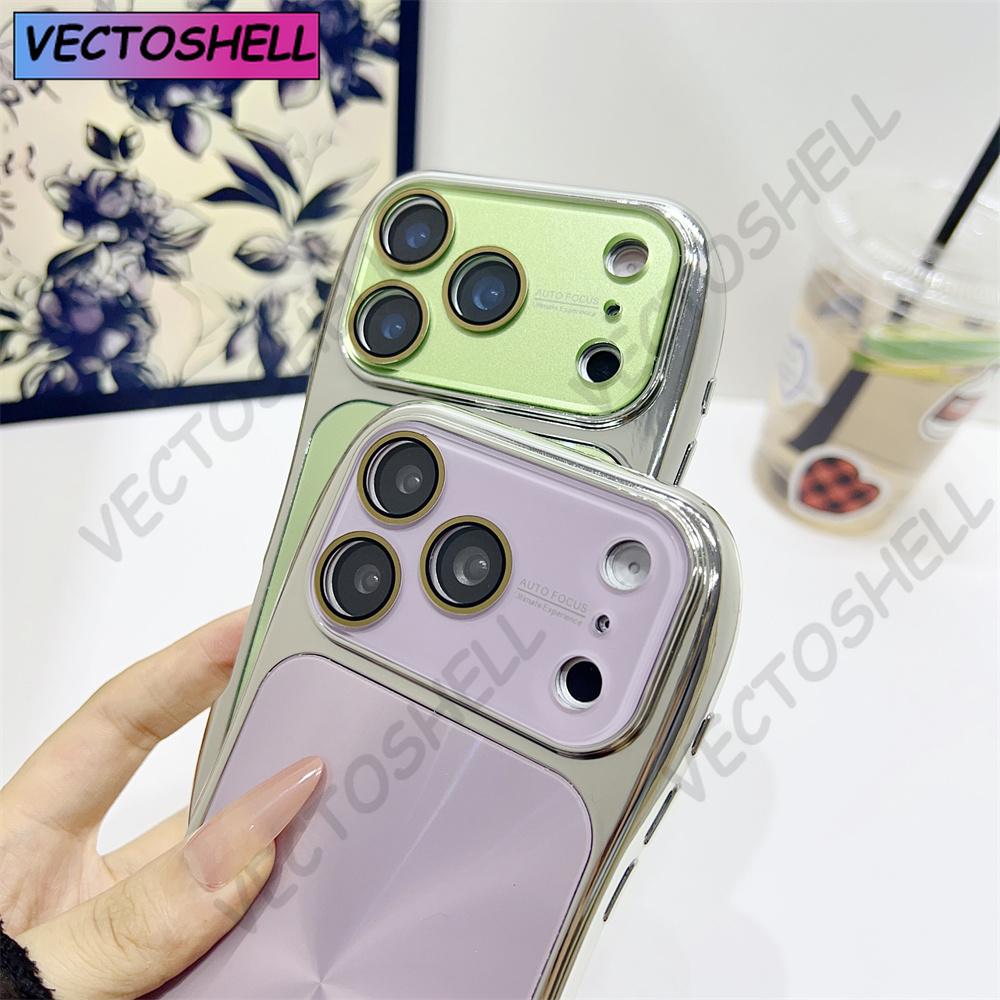 Luxury Glitter CD Aurora Oval Phone Case For iPhone 17 16 15 14 13 Pro Max Full Lens Protection Plating Bumper Armor Back Cover