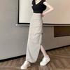 Women's Korean Style Solid Color High-Waisted Slimming Half Skirt Summer Ruched Split Bodycon Long Skirt