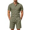 Men's Linen Shirt and Shorts Set Casual Relaxed Fit Summer Outfit