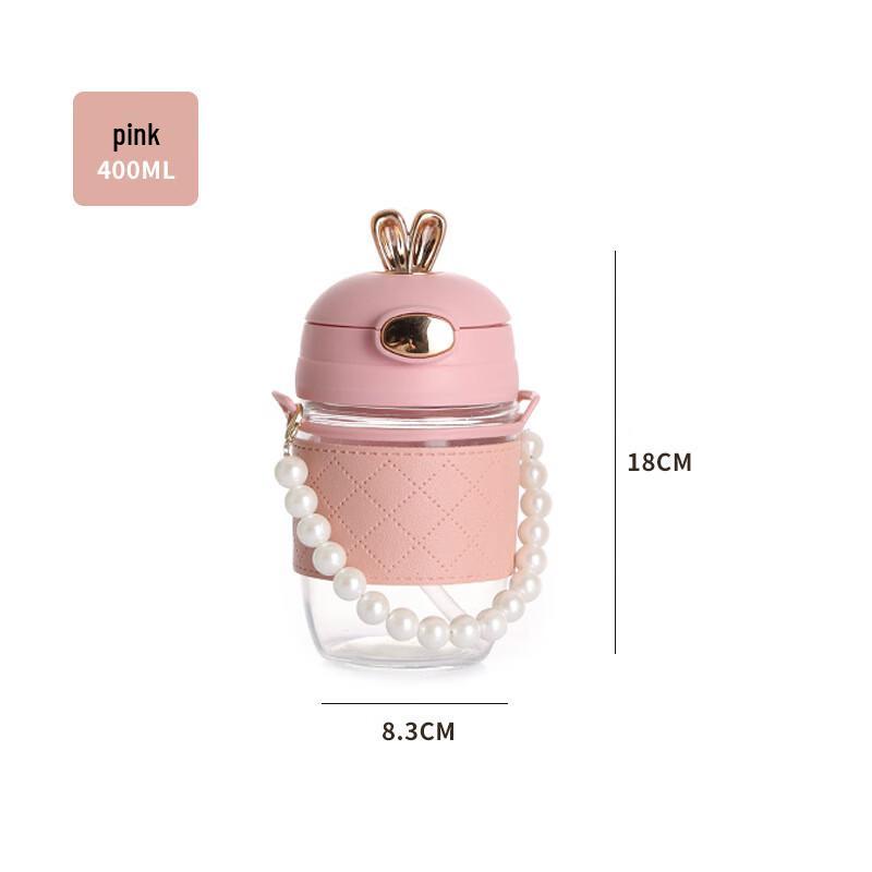 AilanhuiJia Cartoon Rabbit Glass Straw Bottle 400ml