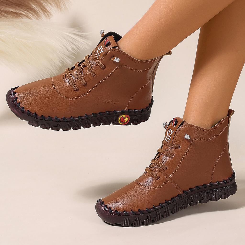 Cotton Shoes Hand-stitched Beef Tendon Soft Sole Velcro European and American Casual Velvet Thickened Warm Mother Shoes