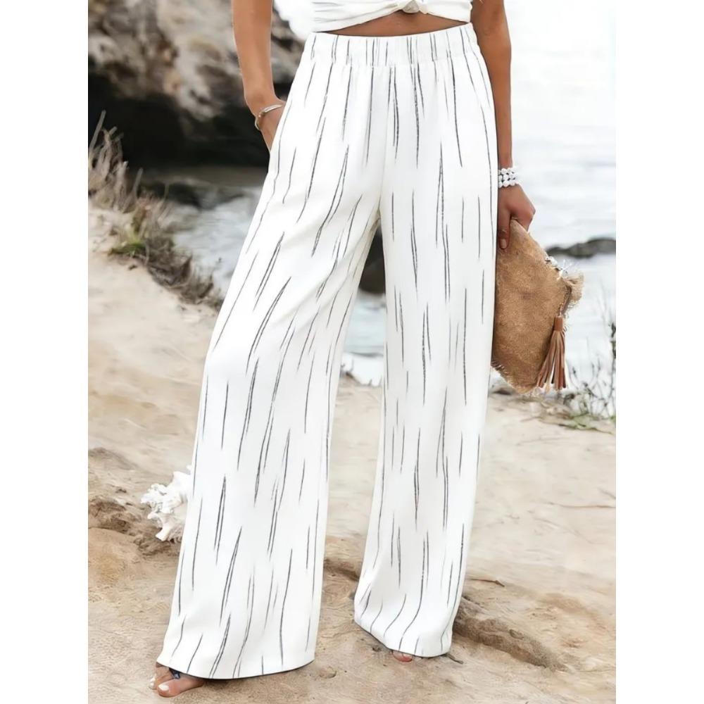 Floral Print Wide Leg Women Pants Spring Drawstring Bohemia Trousers Lady Casual Loose Elastic Waist Pantalonsw Plus Size