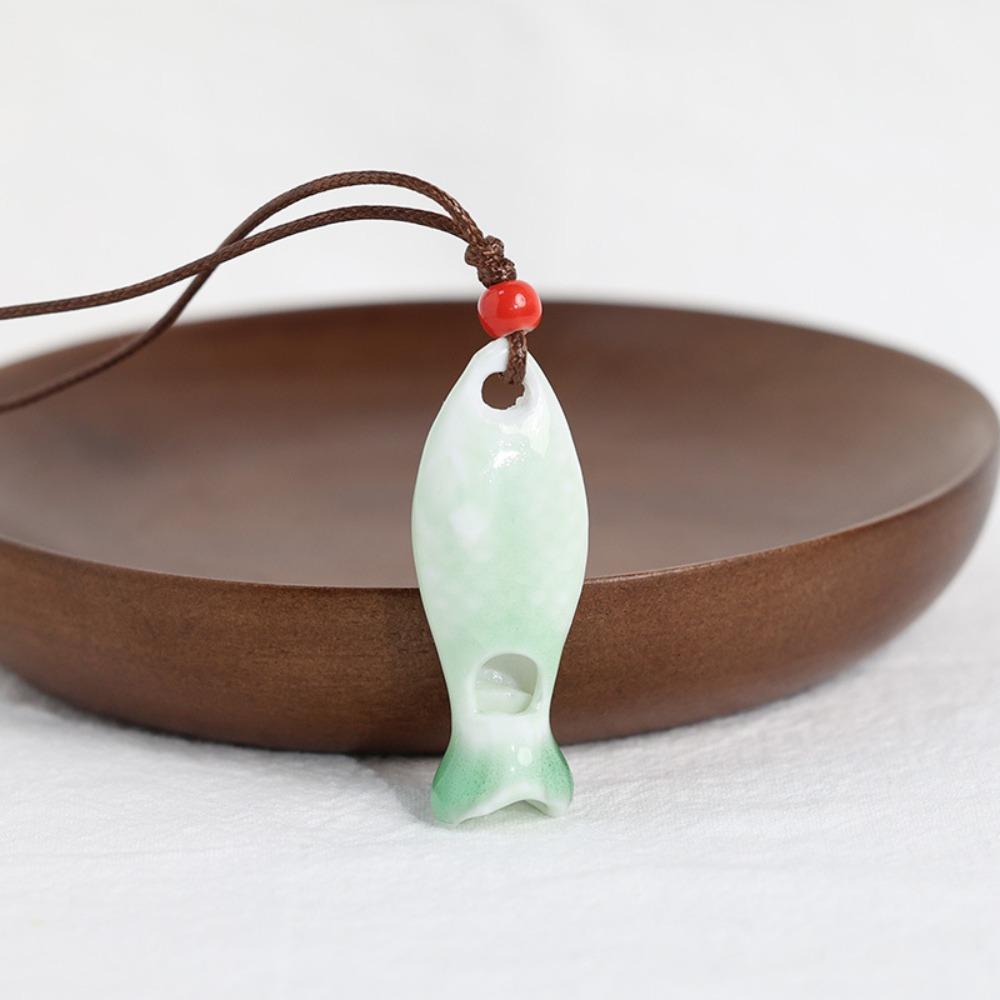 Handmade Fish Whistle Necklace Adjustable Cord Porcelain Fish Pendant Jewelry Accessories