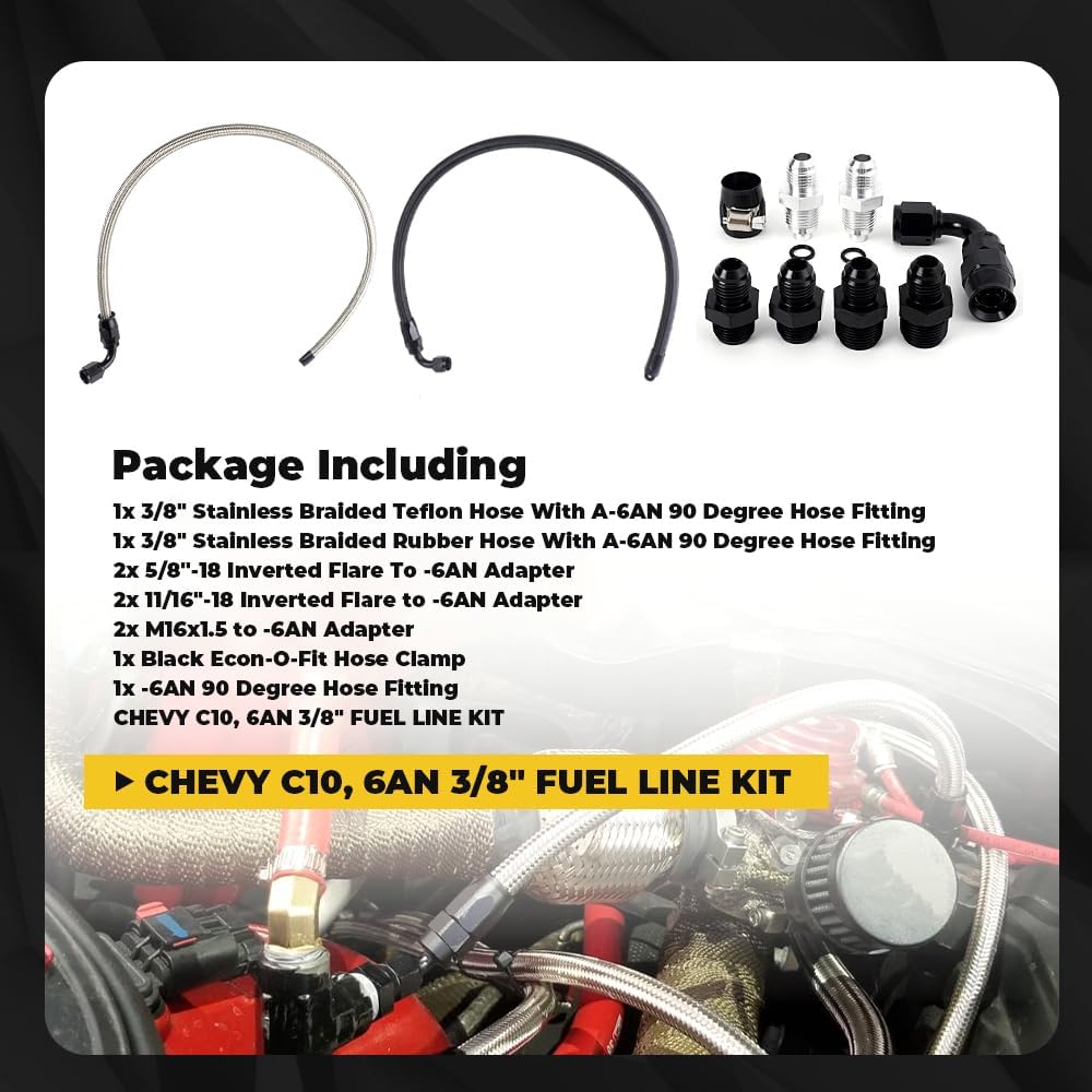6AN Power Steering Pump Hose Kit 25Inch Compatible with Chevy C10 LS Engine, High/Low Pressure with Leak-Proof Design Connects to GM Type II Power