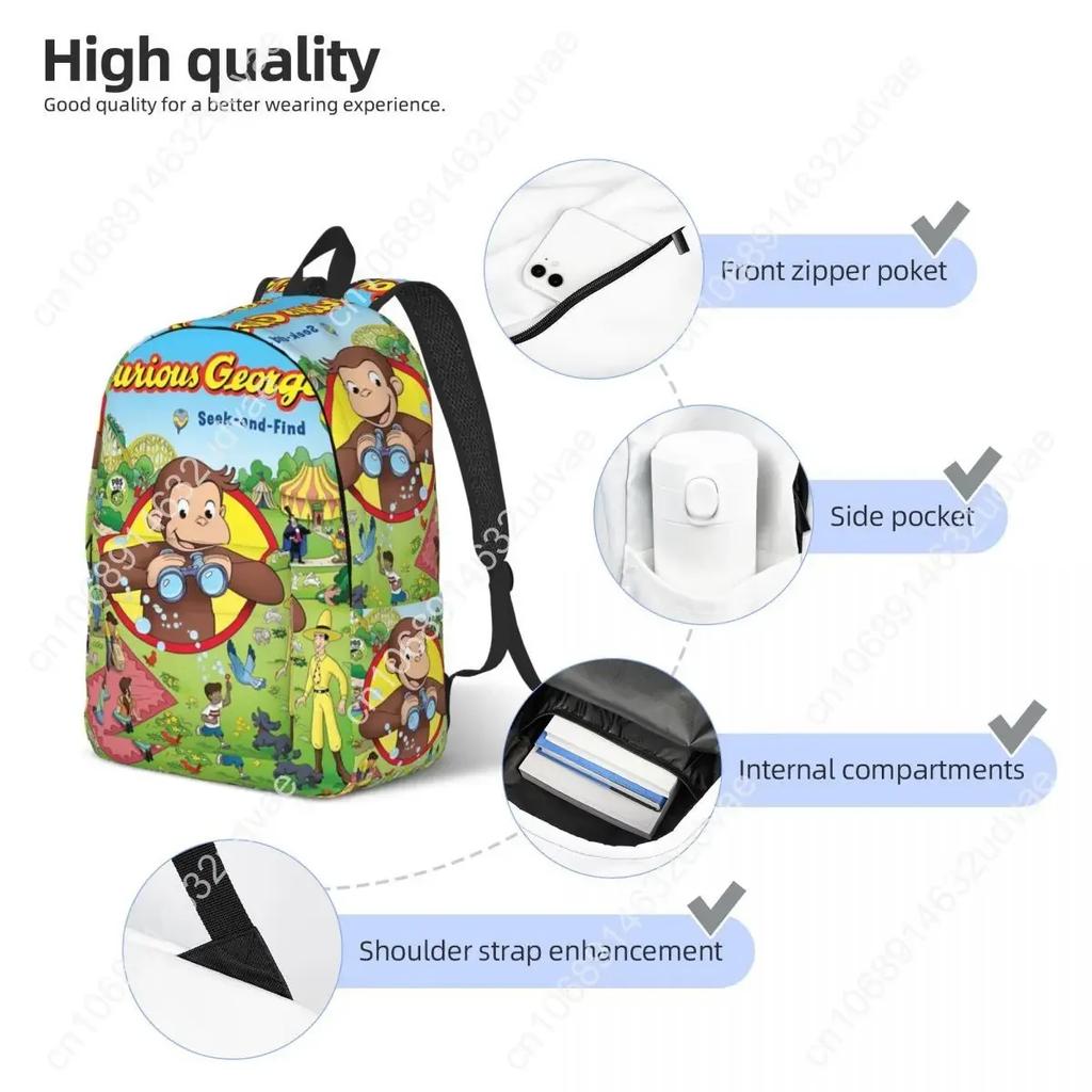 Curious George Monkey Cartoon Classical Backpack Outdoor Student Hiking Travel TV Series Daypack Men Women College Shoulder Bag