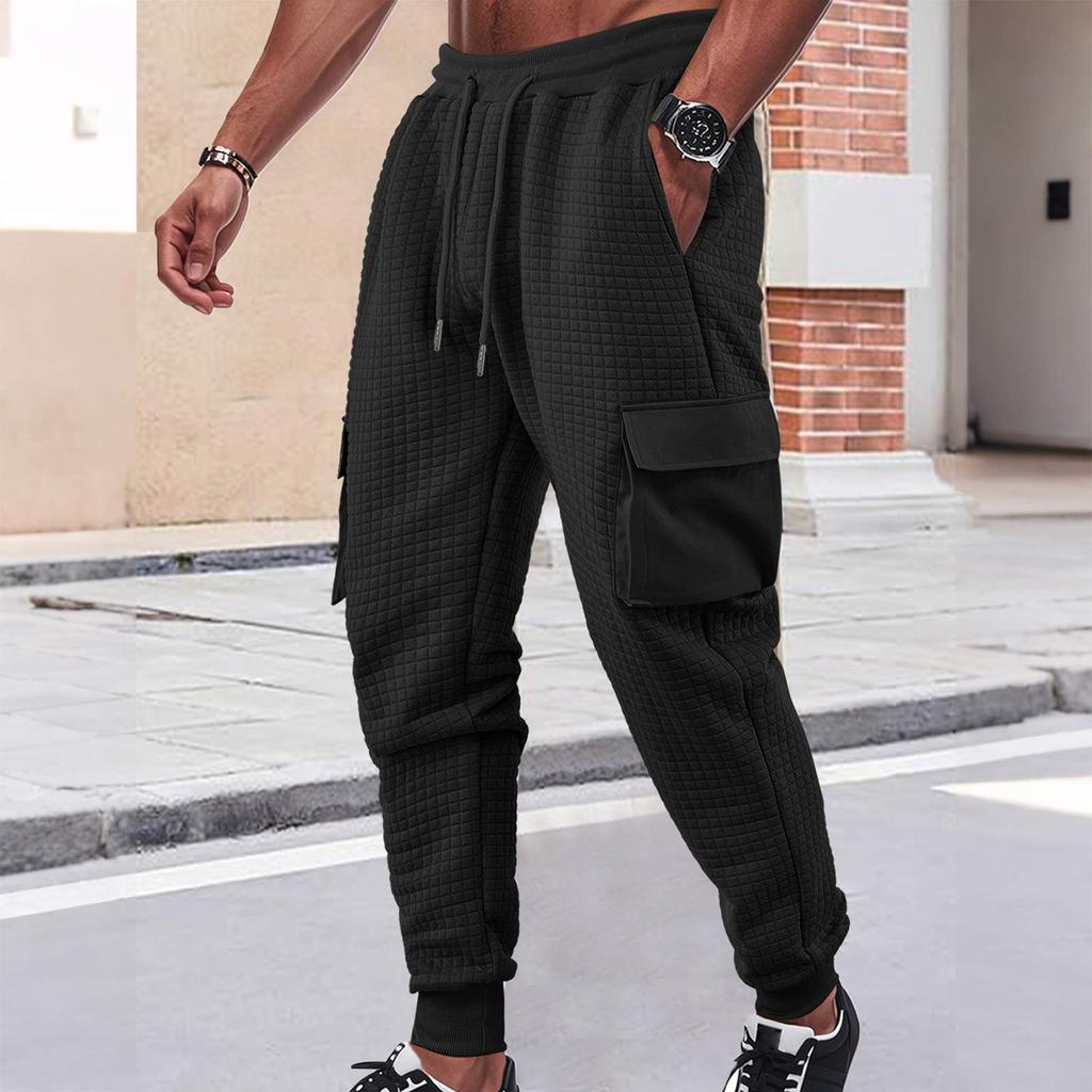 Men's Solid Color Workwear Jogger Ccasual Sports Plaid Outdoor Trousers