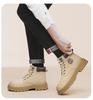 Men's Large Size Winter Genuine Leather Martin Boots, Thick Sole, High-Top, Outdoor, Plus Velvet, Yellow Work Boots.