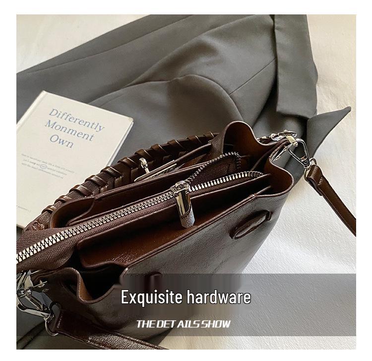 Damska retro tkana torebka crossbody typu bucket - styl europejski i amerykański, torebka casualowa high-end na jedno ramię pod pachę