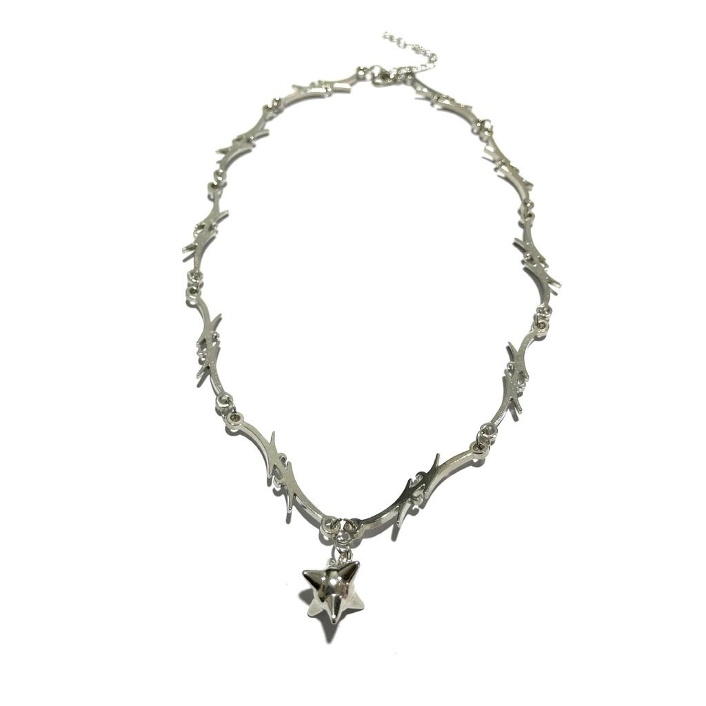 Ins Creative Thorns Iron Thorns Flame Collarbone Chain Necklace, New Hip Hop Sweater Necklace