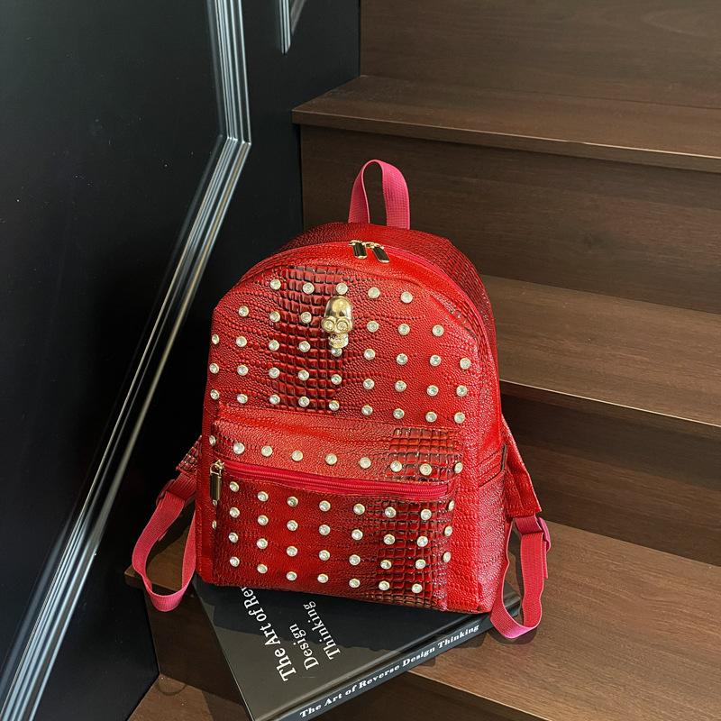 Schoolbag1011 new Korean version fashion rivet soft pu texture solid color backpack casual women's backpack trendy bag