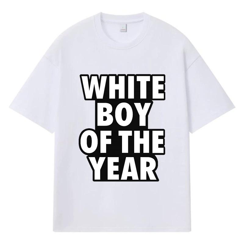 2026 Белый Парень Года Печатный Графический Y2k Харадзюку Уличная Одежда 100% Хлопок Футболка Повседневная Оверсайз Летняя Мужская Футболка S белый
