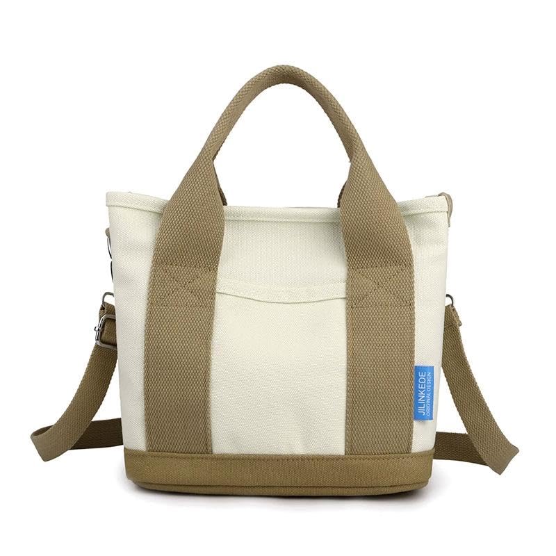 

[Z-ONE] Women s Canvas Tote Bag with Dividers, Small Mini Tote, Perfect for Shopping (IvoryBeige)