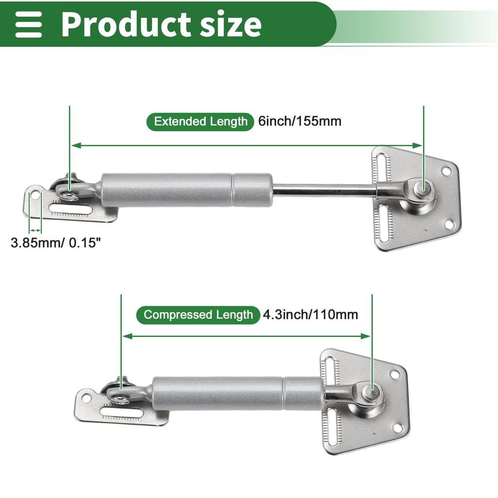 Motoforti Universal Lift Support Strut Gas Springs 6 inch/155mm 7lb/30N/3kg Carbon Steel Silver Tone Set of 2