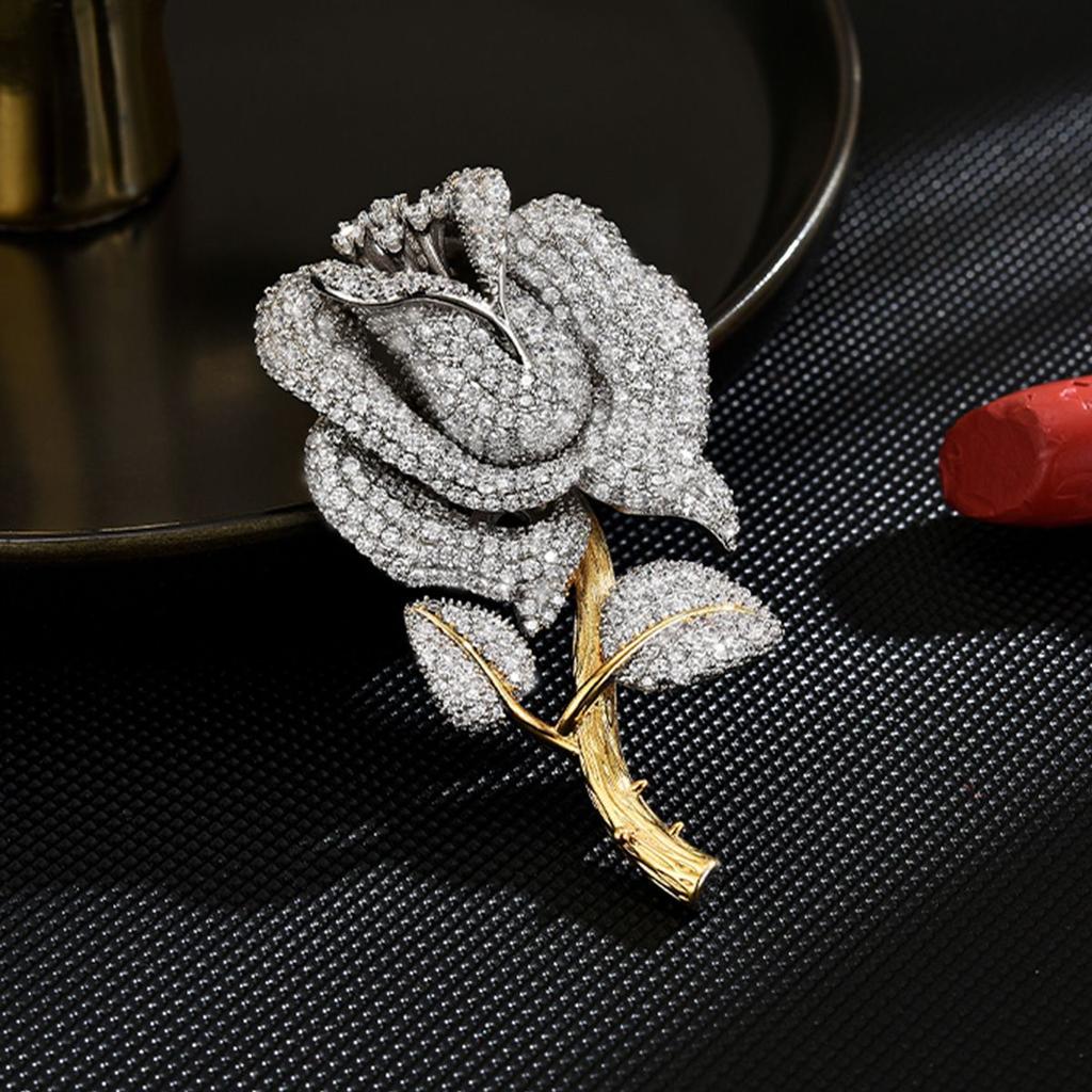Women S Light Luxury Design Elegant Inlaid Zircon Rose Brooch Fashionable And Versatile Niche Design Sense Brooch
