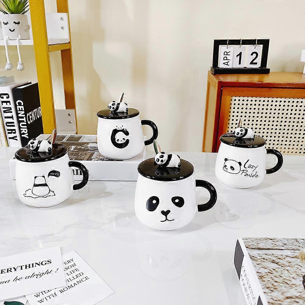 HomeDecoration Dinnerware Panda Ceramic Coffee Tea Mug Drink Cup with and Lid 14oz