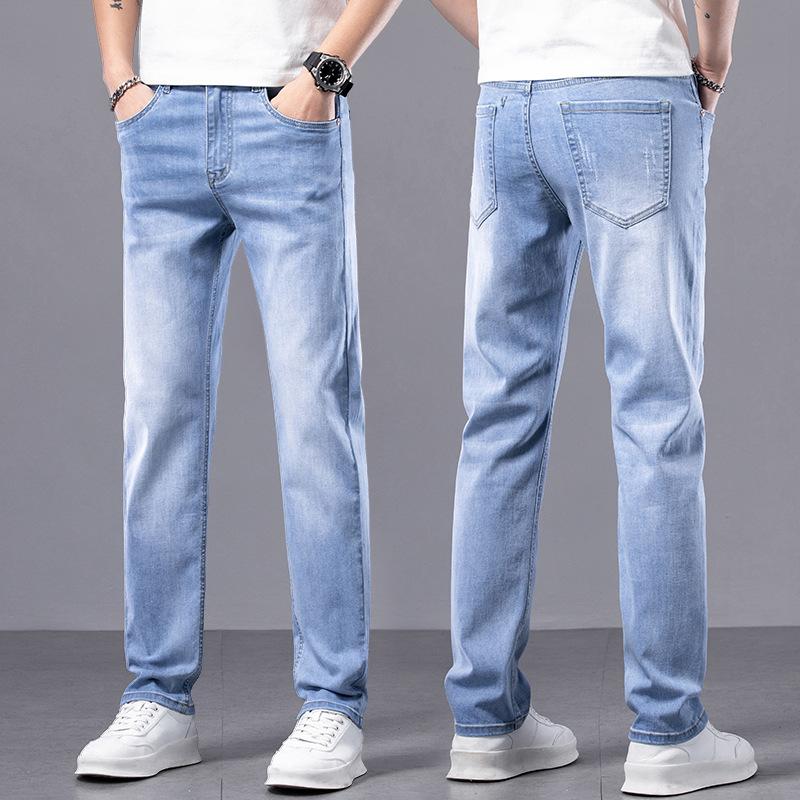 Spring And Autumn New High End Plush Jeans For Men Straight Tube Slim Fit Elastic Thick Casual Pants Autumn And Winter Men'S Pants