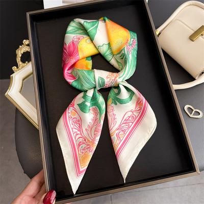 Korean Version Lemon Print Shawl Square Scarf For Women Soft Satin Wraps Neckerchief Female Hair Bands Ribbon Headband Bandana