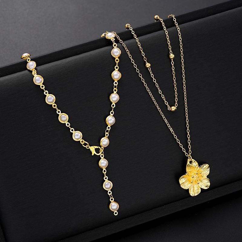 [HF]#1Pc Bohemian Flower Pendant Tassel Necklace Set For Women Y-Shaped Long Chain Necklace Personalized Trendy Accessory