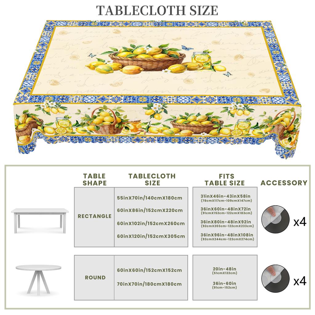 1 Piece Of Spring And Summer Flower-Themed Round And Rectangular Tablecloths, Available In Various Sizes, Retro Lemon Flower Pattern Printing Design,
