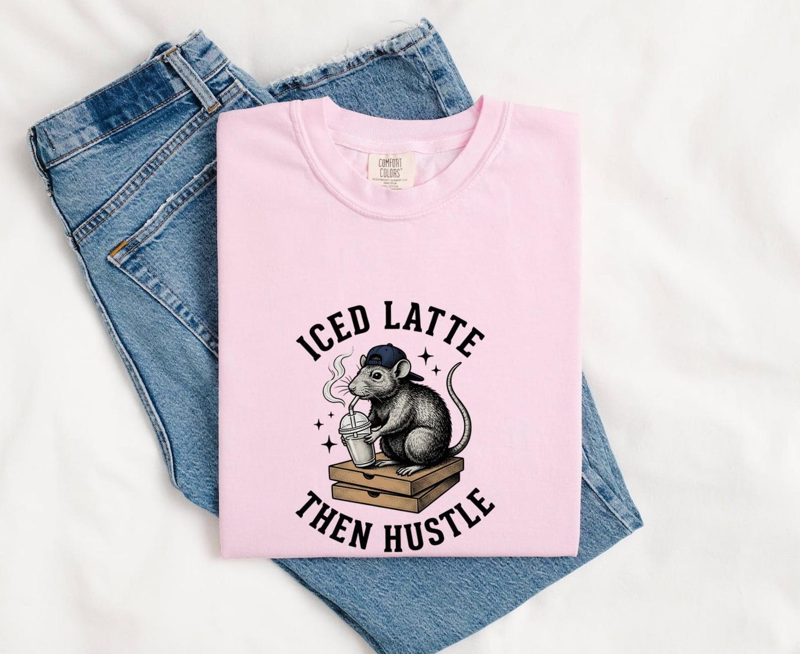 Mouse Coffee Shirt Coffee Pet Gift Women Retro Tee Coffee Cup T-Shirt Coffee Fan Vintage Tshirt Animal Graphic Sketch Pizza Container Tshirt S