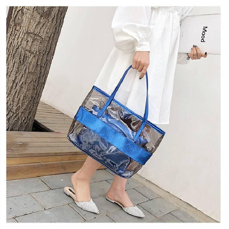 Stylish Pvc Transparent Jelly Beach Bag Waterproof Shoulder Bag In Rose Red Blue Gold Brown